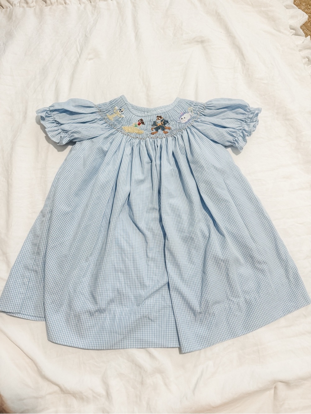 Light Blue Smocked Gingham Kids Dress